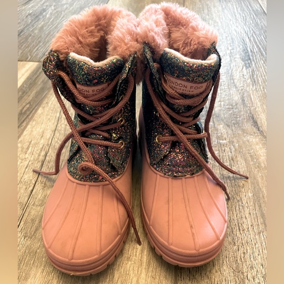 Girls Size 1 Winter Boots London Fog Pink Glitter - Picture 1 of 5